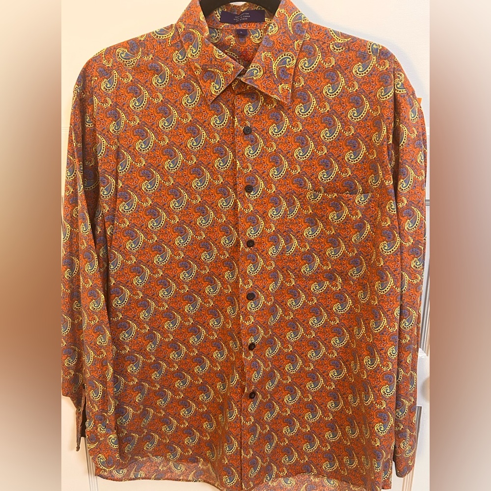 Alan Flusser Orange Paisley Shirt 100% Cotton